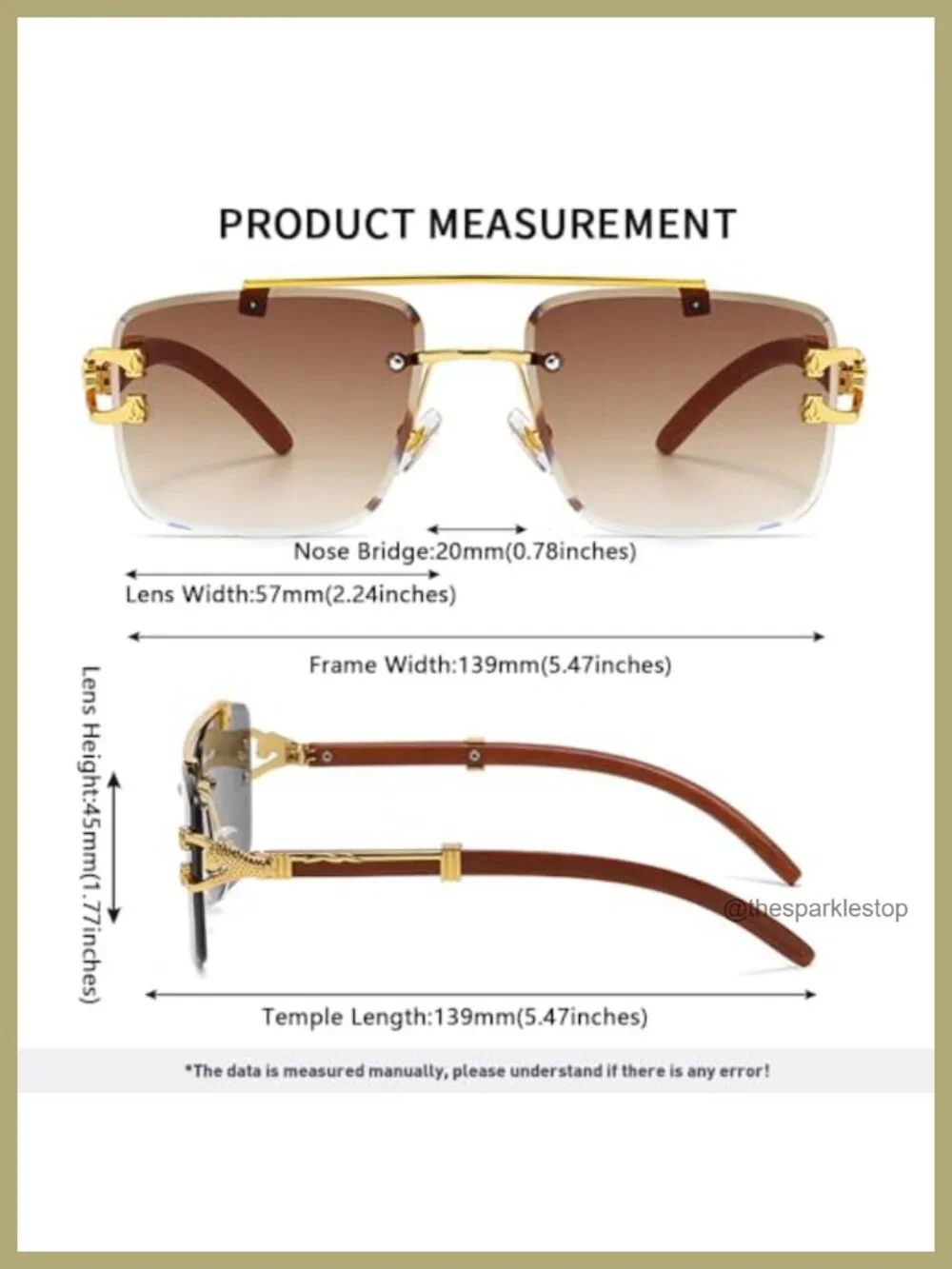 Oversized Rimless Square Sunglasses for Men Women Retro Imitation Wooden